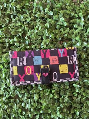 Vintage Roxy Y2K Multicolor Canvas Trifold Wallet Checkerboard